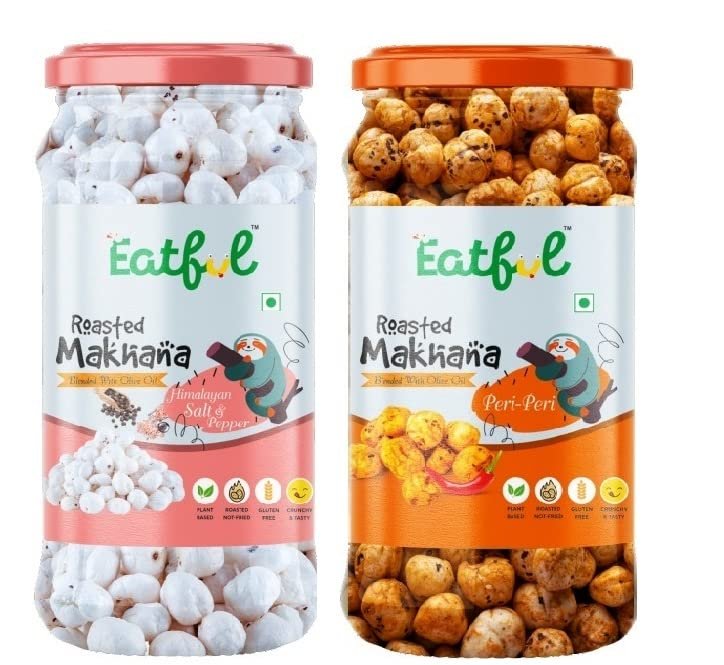 EATFUL Salt & Pepper and Peri Peri Roasted Flavour Makhana Jar Combo Pack (2 X 50 Gm)