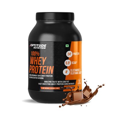 APTITUDE NUTRITION 100% Whey Protein Concentrate to Support Lean Muscle Building and Recovery | 24g of Protein | 5.5g BCAA - For Fitness Enthusiasts (Rich Chocolate) (Pack of 1)