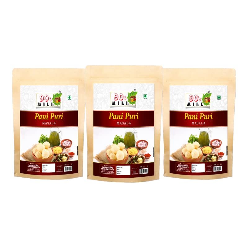 90's MILL Authentic Pani Puri Masala/Shahi Gol-Gappa Masala/Jal-Puri Masala Natural And Fresh/Street Food Golgappe Pani Puri Masala/Tasty Delicious Spicy Chatpata Masala-980Gx3Pk
