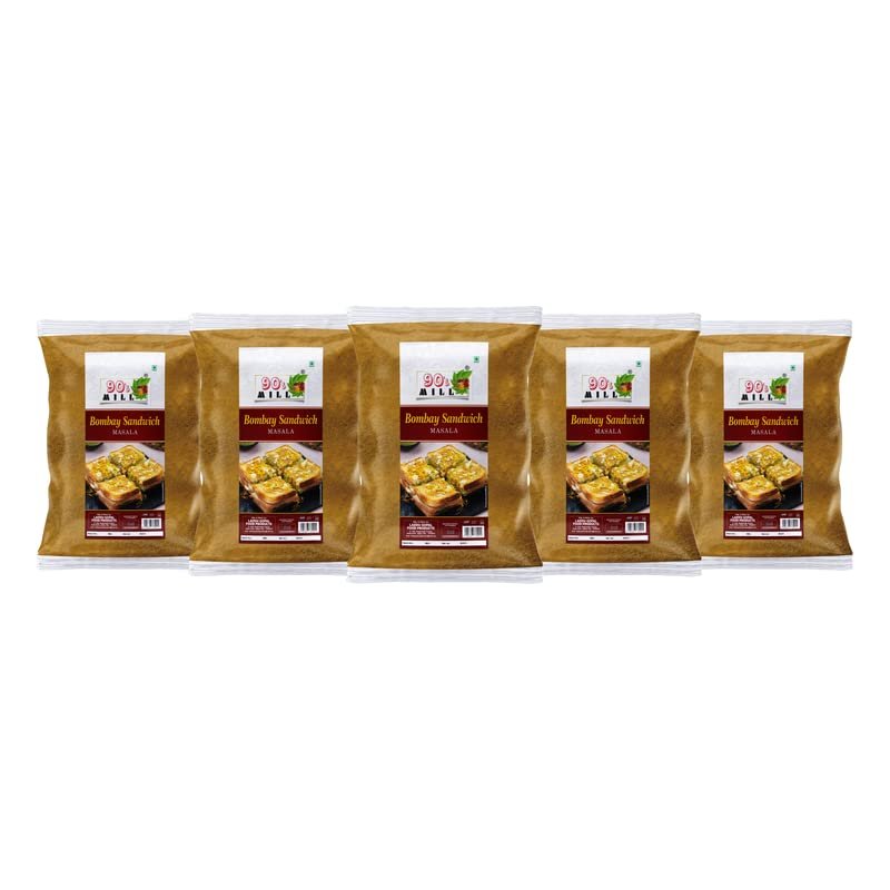 90's MILL Bombay Sandwich Masala/Handcrafted Sandwich Masala/Spice Up Your Sandwich with Delicious Masala|Delicious Crunchy street food snack Masala|Natural And Fresh-190Gx5Pk