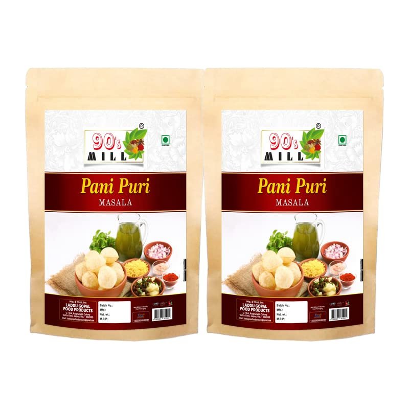90's MILL Authentic Pani Puri Masala/Shahi Gol-Gappa Masala/Jal-Puri Masala Natural And Fresh/Street Food Golgappe Pani Puri Masala/Tasty Delicious Spicy Chatpata Masala-480Gx2Pk