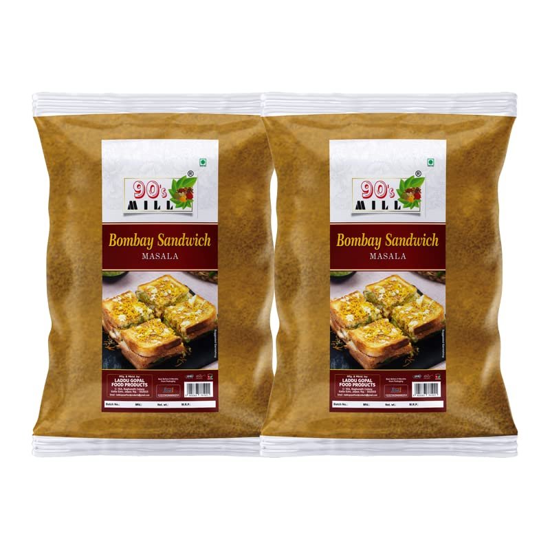 90's MILL Bombay Sandwich Masala/Handcrafted Sandwich Masala/Spice Up Your Sandwich with Delicious Masala|Delicious Crunchy street food snack Masala|Natural And Fresh-80Gx2Pk