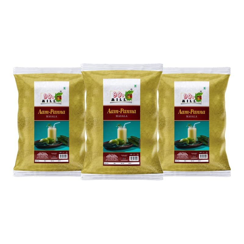 90's MILL Aam Panna Masala/Aam Jhora Masala|Indian Summer Drink|Gluten-free Unripe (Green) Mango Drink Sherbet|Tangy Green Mango/Kairi Panha/Aam Panna Masala Natural Fresh-190Gx3Pk
