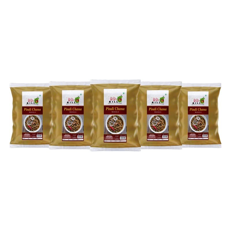90's MILL Amritsari Pindi Chana Masala/Pindi Chole Masala | Chole/Chana/Chickpeas Sabji Masala | Rawalpindi Chana Chola Masala Natural And Fresh Authentic Spice Blend Spicy And Tangy-150Gx5Pk