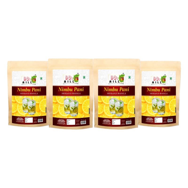 90's MILL Pahari Nimbu Pani/Shikanji Masala/India's Popular Summertime Drink Masala Shikanji/Limbu sarbat/Nimbu Pani/Lemon Water/Lemon Soda Masala Natural And Fresh Authentic-240Gx4Pk