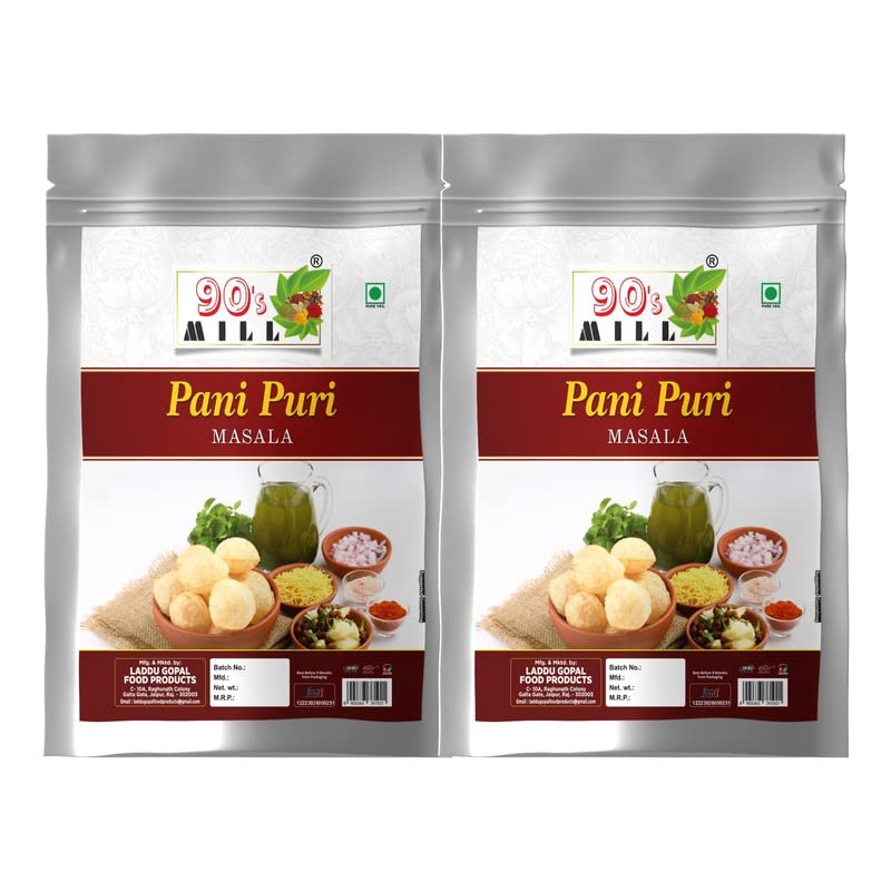 90's MILL Rajasthani Traditional Pani Puri Masala/Marwari Gol-Gappa Masala/Jal-Puri Masala Natural And Fresh/Jaipur Street Food Golgappe Pani Puri Masala/Tasty Spicy Tangy Masala-240Gx2Pk