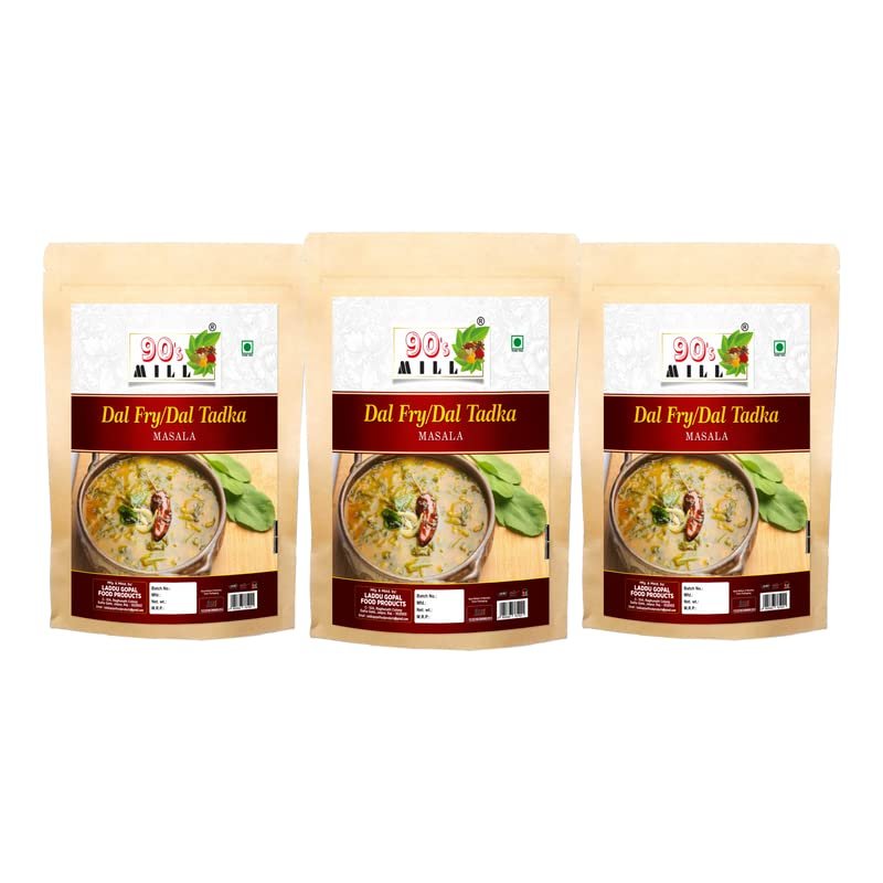 90's MILL Old Delhi Dhabba Dal Tadka/Dal Fry Masala Powder, Easy to Use Dal Fry/Dal Tadka Masala|Perfect Blend of Authentic Handpicked Spices|Shahi Kadai Dal Fry/Dal Tadka Masala-980Gx3Pk