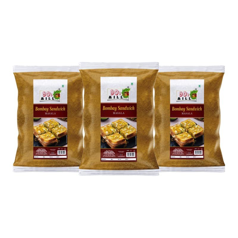 90's MILL Bombay Sandwich Masala/Handcrafted Sandwich Masala/Spice Up Your Sandwich with Delicious Masala|Delicious Crunchy street food snack Masala|Natural And Fresh-190Gx3Pk