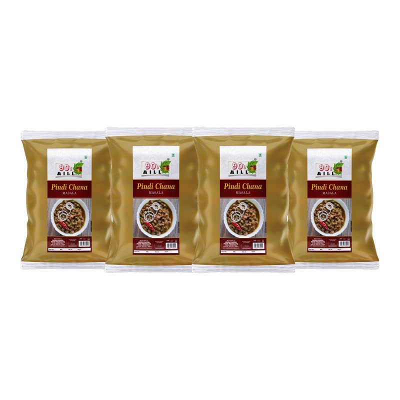 90's MILL Amritsari Pindi Chana Masala/Pindi Chole Masala | Chole/Chana/Chickpeas Sabji Masala | Rawalpindi Chana Chola Masala Natural And Fresh Authentic Spice Blend Spicy And Tangy-80Gx4Pk