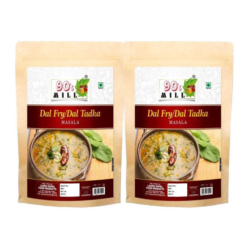 90's MILL Old Delhi Dhabba Dal Tadka/Dal Fry Masala Powder, Easy to Use Dal Fry/Dal Tadka Masala|Perfect Blend of Authentic Handpicked Spices|Shahi Kadai Dal Fry/Dal Tadka Masala-80Gx2Pk