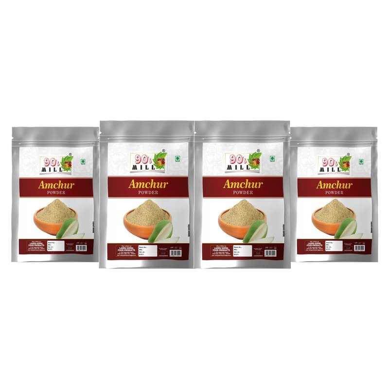 90's MILL Dry Green Mango Powder|Khatai or Khata powder/Kachi Keri Powder/Aam Churn|Amchur Powder/Dry Mango Powder/Amchoor Powder/Aamchur Powder/Maanga Thool/Maanga Podi-80Gx4Pk