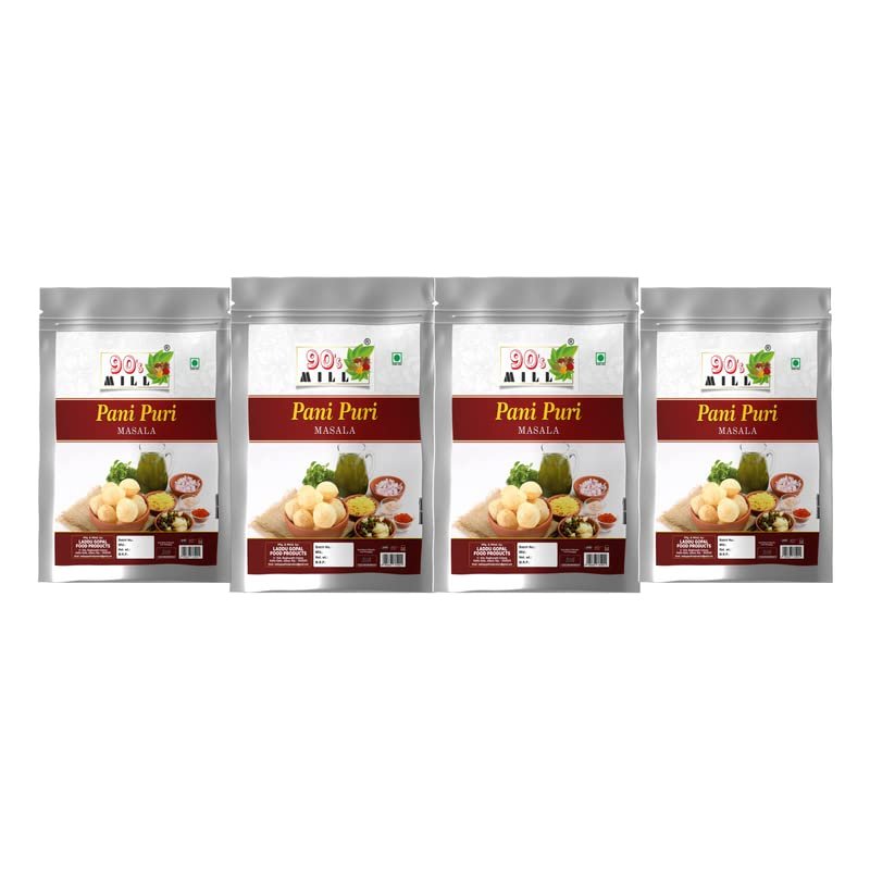 90's MILL Authentic Pani Puri Masala/Shahi Gol-Gappa Masala/Jal-Puri Masala Natural And Fresh/Street Food Golgappe Pani Puri Masala/Tasty Delicious Spicy Chatpata Masala-240Gx4Pk