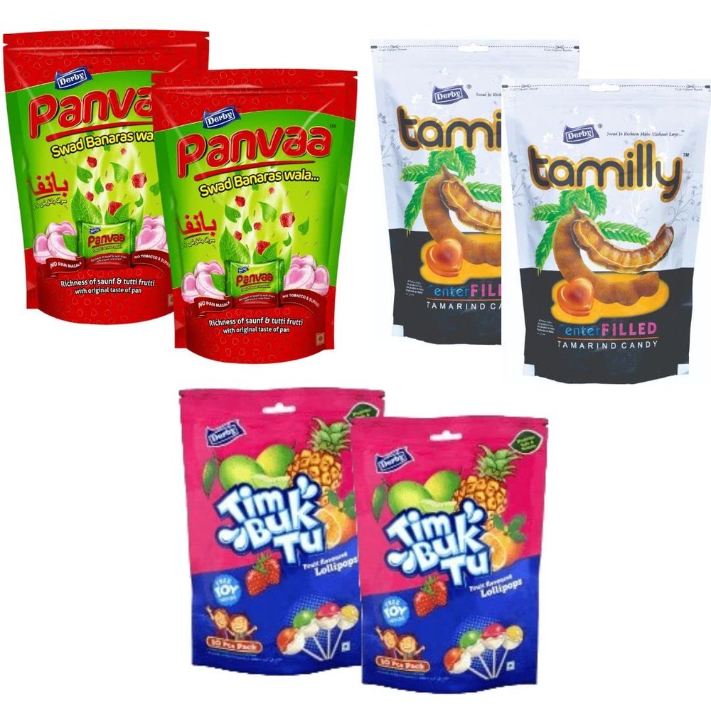 Derby Orange, Kachha Aam & Mix Fruit Combo Pack Of Standy Pouch-Panvaa/Tamily/Tim Buk Tu (Panvaa_Tamilly_Tbt_(Each Pack Of 2),0.9 Grams