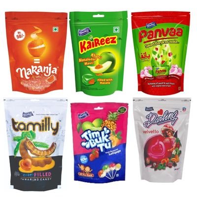 Derby Assorted Combo Pack Of Standy Pouch-Naranja/Kaireez/Panvaa/Tamily/Tim Buk Tu/Velvetto/Each Packets 50Pieces,0.9 Grams