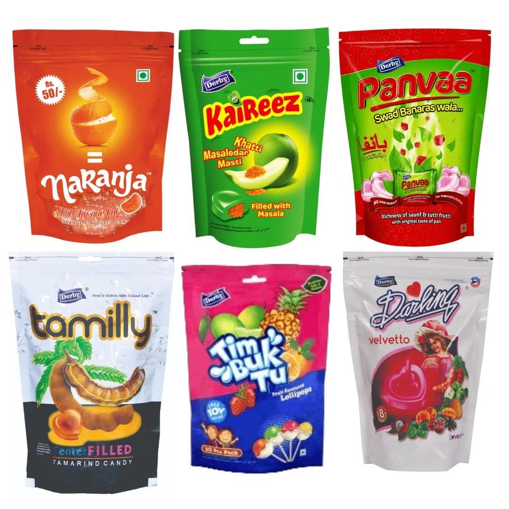 Derby Assorted Combo Pack Of Standy Pouch-Naranja/Kaireez/Panvaa/Tamily/Tim Buk Tu/Velvetto/Each Packets 50Pieces,0.9 Grams