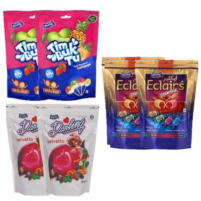 Derby Combo Pack Of Standy Pouch - Tim Buk Tu/Velvetto/Assorted eclair (TBT_Vel_Eclairs_(Each pack of 2)
