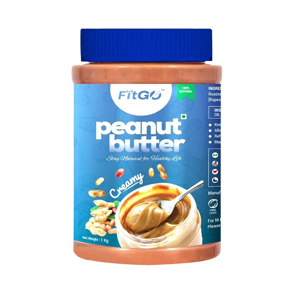 FITGO Peanut Butter, Creamy Peanut Buttler With 26% Protine, Nutty Creamy Spread With No Added Sugar & Salt, 100% Roasted Peanuts, Gluten & Cholesterol Free Organic Peanut Butter.