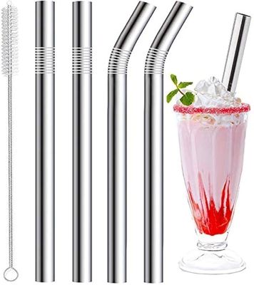 BRIKSHI Reusable Stainless Steel Metal Straws - Pack of 4 (Straight & Bent) with 1 Brush