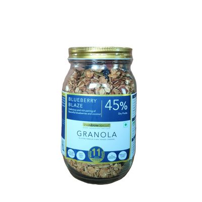 thenibblebox Blueberry Blaze Granola 500g, Jar [45% dry fruits, Gluten free, Plant based/vegan friendly, No additives/preservatives]