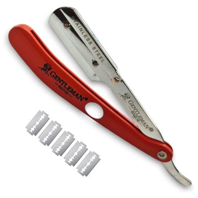 Fortive Gentleman Stainless Steel Barber Straight Edge Barber Razor Folding Shaving Shaver for Men (Free 5 Blades) (Red)