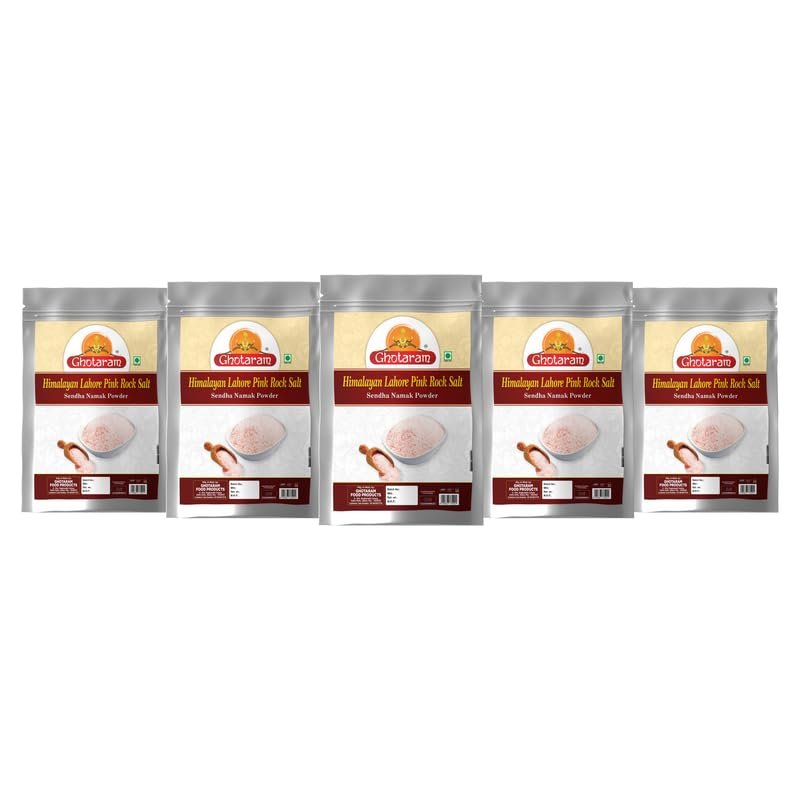 Ghotaram Classic Rock Salt Powder | Himalyan Pink Rock Salt Powder | 100% Pure Pink Salt with Natural Trace Minerals | Sendha Sandha Saindhav Sindhav Namak Lavana Loon-400GM*5Pack