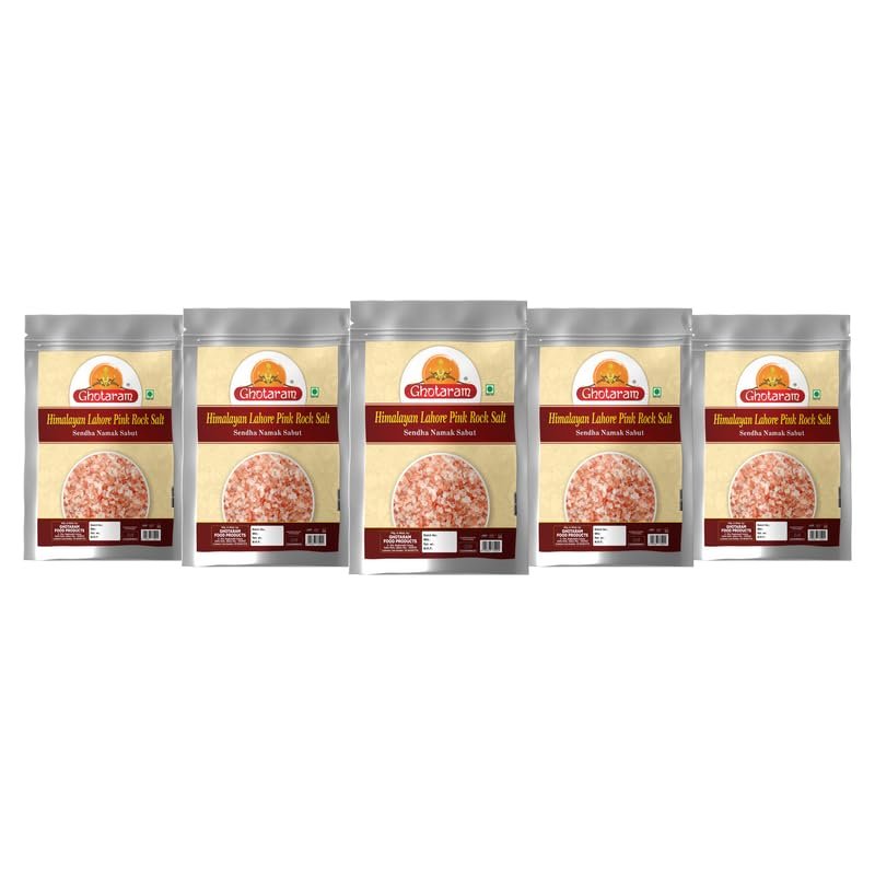 Ghotaram Whole Granules Sendha Sindhav Namak Unrefined & Natural Used for Cooking Baking Sprinkling Fermenting Marinating | Himalayan Pink Rock Salt Crystals Chunks Highly Nutritious-850GM*5Pack