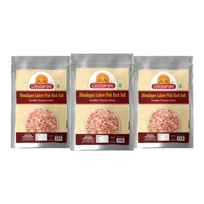 Ghotaram Sabut Whole Pink Rock Salt Chunks | Whole Sabut Gulabi Lahori Sendha Namak Crystals | Himalayan Pink Crystals Salt with 84 Minerals For Cooking |100% Natural For Detox-400GM*3Pack