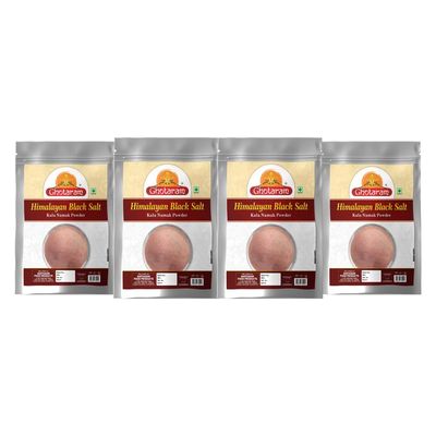 Ghotaram Black Salt/Kala Namak Powder with 84 Trace Minerals | Pure Himalayan Black Rock Salt Cooking Salt for A Healthy Life | Kiln Fired Pinkish Grey Black Salt Powder Kala Namak-1900GM*4Pack