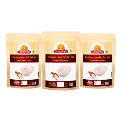 Ghotaram Ancient Premium Himalyan Pink Rock Salt Powder Sendha Namak Powder | Lahori Pahadi Namak Powder | Organic Himalayan Pink Rock Salt | Organic Rock Salt-400GM*3Pack