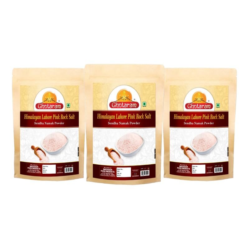 Ghotaram Ancient Premium Himalyan Pink Rock Salt Powder Sendha Namak Powder | Lahori Pahadi Namak Powder | Organic Himalayan Pink Rock Salt | Organic Rock Salt-400GM*3Pack
