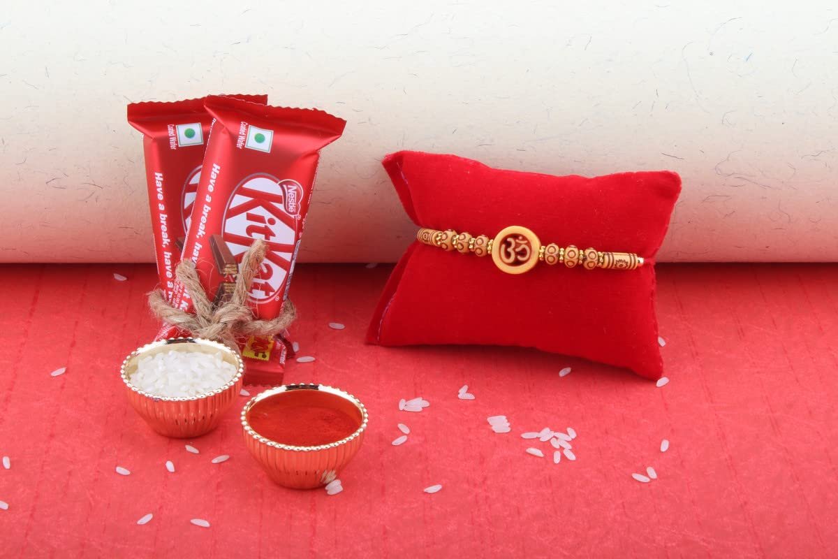 SFU E Com 2 pieces Nestle Kitkat with Rakhi | Rakhi Chocolate Gift Hamper | Rakhi with Chocolates| Roli, Chawal, Chandan, Misri | 10