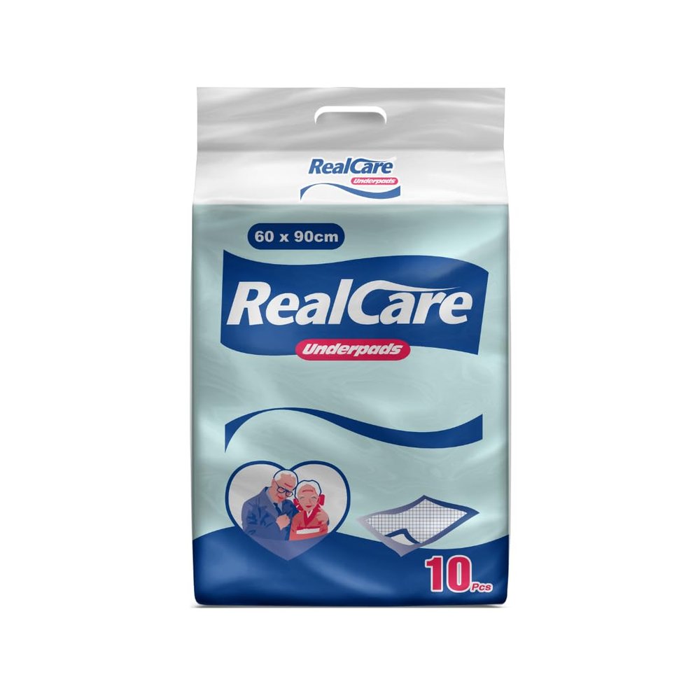 Realcare Overnight Adult Underpads, Pack of 1 (10 Counts), Disposable Bed Pads with High Absorption for Incontinence and Leak Proof Protection, Unisex, 60 x 90 cms.
