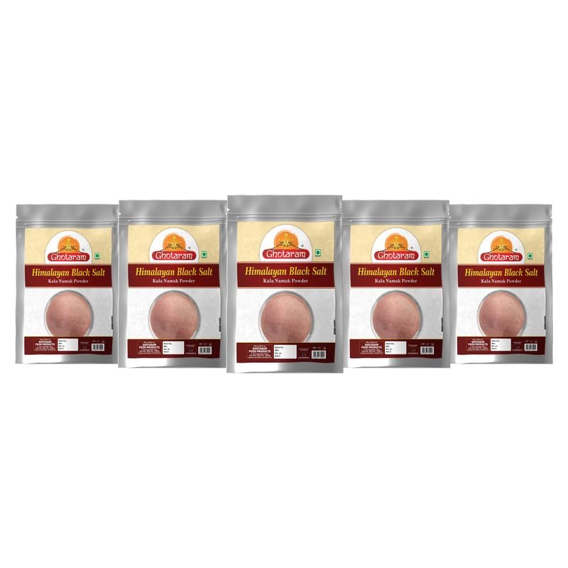 Ghotaram Kiln Fired Black Salt Powder Kala Namak Powder | Himalayan Kala Namak, Black Salt Powder Rich in Antioxidants, Minerals, Vitamins | Pinkish Grey Black Salt-400GM*5Pack