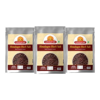 Ghotaram Grinder Perfect Black Salt | Black Salt Whole | Sabut Kala Namak | Crystal Black Salt Kala Loon Chunks | Saboot Sabut Kala Namak Khada Namak-850GM*3Pack