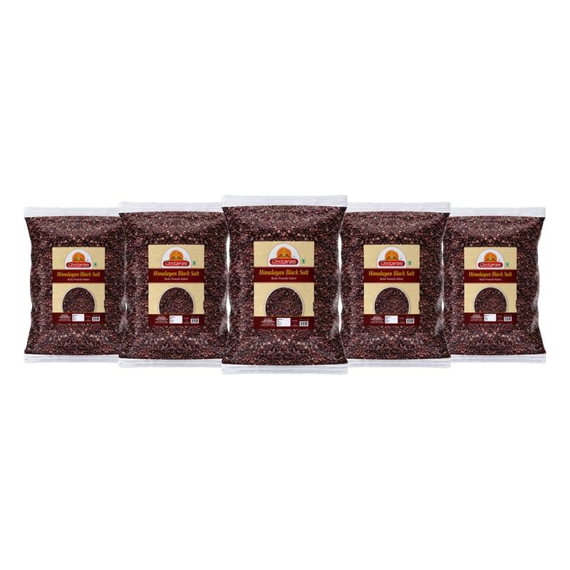 Ghotaram Sabut Suddh Kala Namak Exotic Mineral Rich Black Salt Fresh Himalayan Black Salt Impurity Free | Grinder Perfect for Chaats Chutneys Salads Fruits Pickling Grilled Chicken-400GM*5Pack