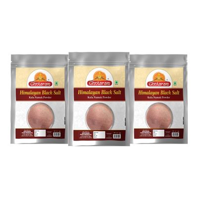 Ghotaram Black Salt/Kala Namak Powder with 84 Trace Minerals | Pure Himalayan Black Rock Salt Cooking Salt for A Healthy Life | Kiln Fired Pinkish Grey Black Salt Powder Kala Namak-100GM*3Pack