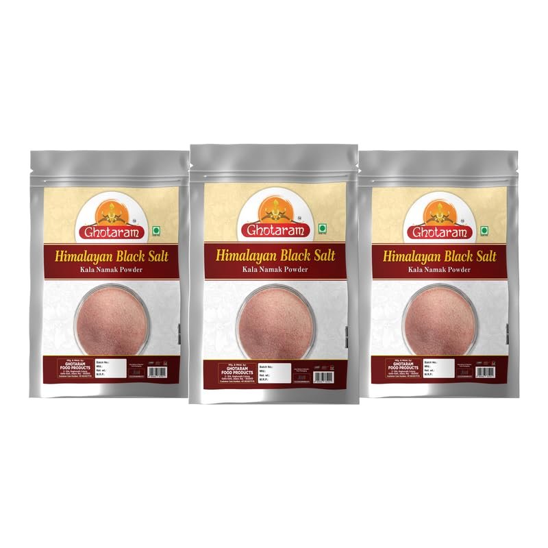 Ghotaram Black Salt/Kala Namak Powder with 84 Trace Minerals | Pure Himalayan Black Rock Salt Cooking Salt for A Healthy Life | Kiln Fired Pinkish Grey Black Salt Powder Kala Namak-100GM*3Pack