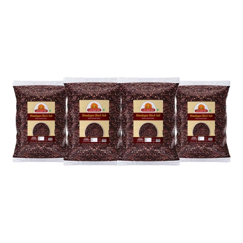 Ghotaram Sabut Suddh Kala Namak Exotic Mineral Rich Black Salt Fresh Himalayan Black Salt Impurity Free | Grinder Perfect for Chaats Chutneys Salads Fruits Pickling Grilled Chicken-850GM*4Pack