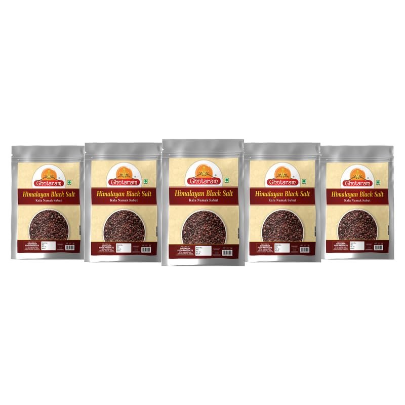 Ghotaram Grinder Perfect Black Salt | Black Salt Whole | Sabut Kala Namak | Crystal Black Salt Kala Loon Chunks | Saboot Sabut Kala Namak Khada Namak-400GM*5Pack