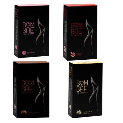 BOMBAE condoms Chocolate Super dots I Cotton Candy 3 in 1 I Vanilla Ultra Thin I Strawberry & Cream 3 in One I Pack of 4 (10 pieces per pack) 40 condom