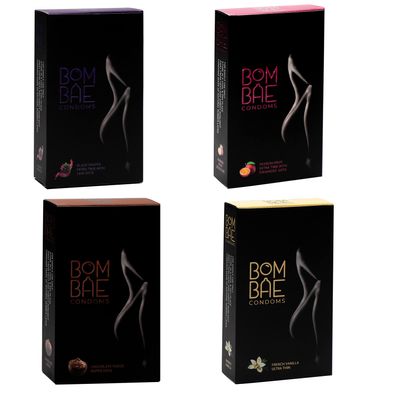 BOMBAE condoms Black Grapes Extra Time with 1600 dots I Chocolate Super dots I French Vanilla Ultra thin I Fruit Extra time dots I Pack of 4 (10 pieces per pack) 40 condom