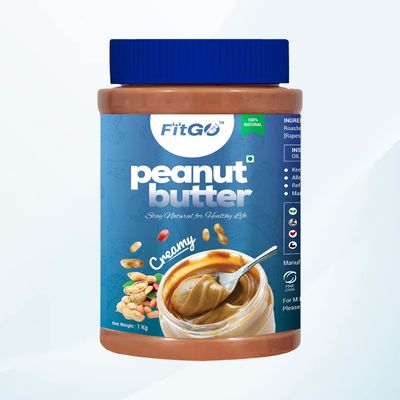 FITGO Peanut Butter(Creamy) | Unsweetened | Protein | Non GMO | Gluten Free | Vegan | Cholesterol Free (1kg) (Creamy)