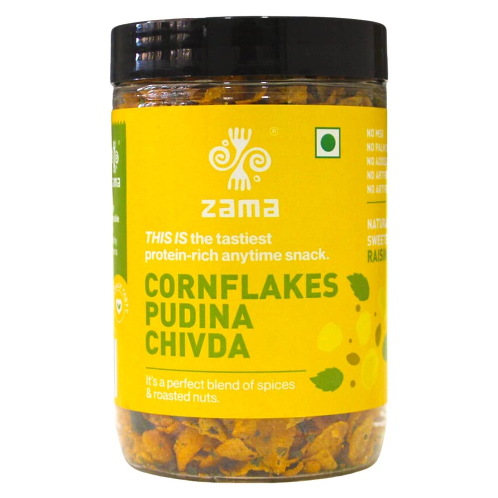 Zama Cornflakes Pudina Chivda 125g PET Jar | Roasted, Not Fried, Gluten Free | Crunchy and Aromatic | No Maida, No Added Colours, No Preservatives, No MSG | Travel Friendly