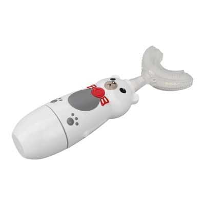 Sonic U Shaped Toothbrush, Cute Bear Kids Electric Toothbrush Rechargeable Ergonomic Fast Cleaning with 3 Brush Heads for Home (White)