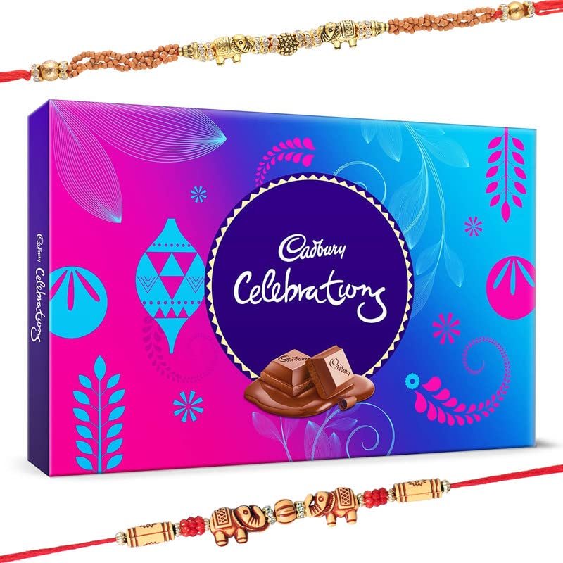 SFU E Com Cadbury Celebration Gift Box with Set Of 2 Rakhi | Rakhi Chocolate For Brother | Rakhi with Chocolates| Roli, Chawal, Chandan, Misri | 12