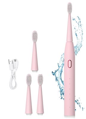 US1984 Sonic Electric Toothbrush for Kids Adults with 5 Modes, 4 Brush Heads & Rechargeable Battery Last up to 30 Days, Ultra Soft, IPX7 Waterproof, Electric Power Tooth brush (Light Pink)