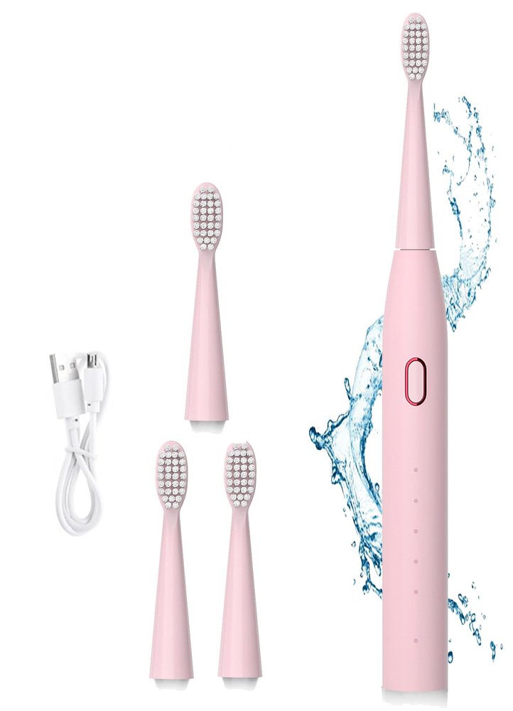 US1984 Sonic Electric Toothbrush for Kids Adults with 5 Modes, 4 Brush Heads & Rechargeable Battery Last up to 30 Days, Ultra Soft, IPX7 Waterproof, Electric Power Tooth brush (Light Pink)