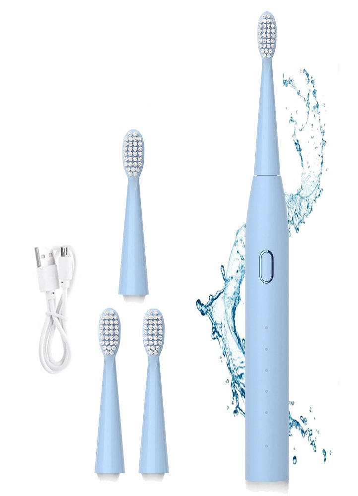 US1984 Sonic Electric Toothbrush for Kids Adults with 5 Modes, 4 Brush Heads & Rechargeable Battery Last upto 30 Days, Ultra Soft Nylon Bristles, IPX7, Electric Power Tooth brush (Light Blue)