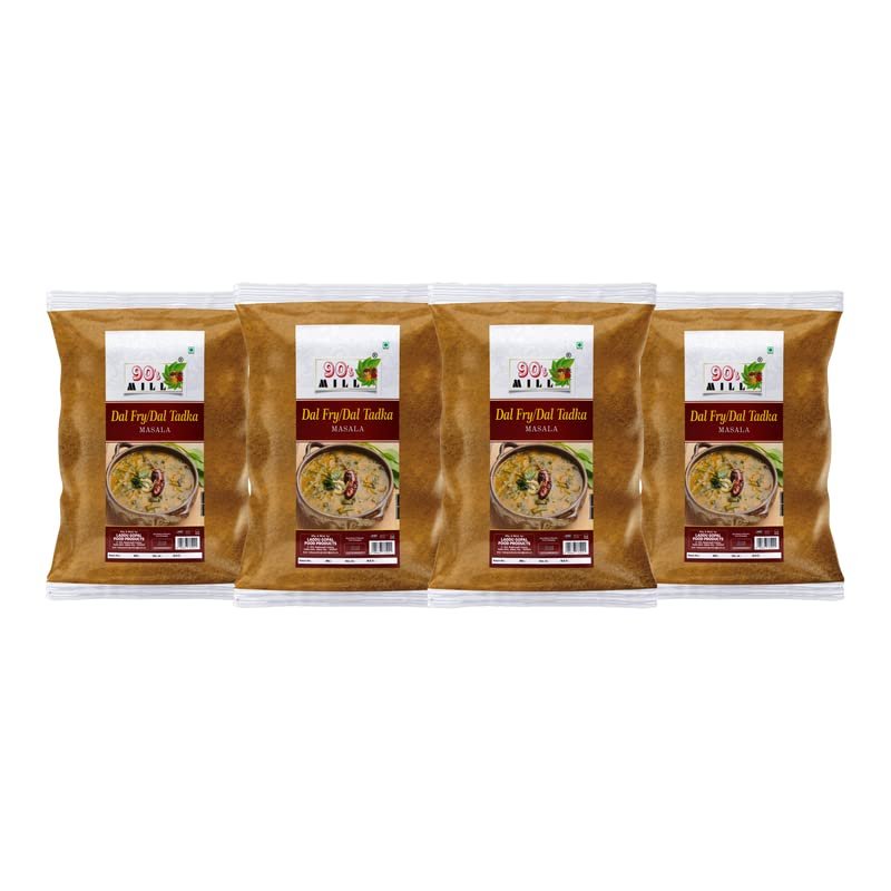 90's MILL Authentic Punjabi Dal Tadka/Dal Fry Masala Powder, Easy to Use Dal Fry/Dal Tadka Masala Mix, Cooking Essentials for Fine Taste, Multipurpose Dal Fry Masala for Unique Flavor-80Gx4Pk