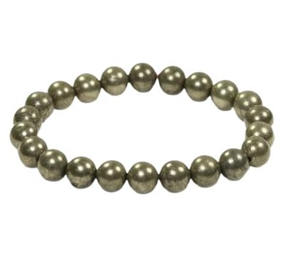 7VENS Original Pyrites Crystal Bracelet with Lab Certificate for Men and Women - Natural Energised Stone Pyrites Bracelet for Healing, Willpower, Money, Protection, Wealth and Business - 8MM Bead , Shiny Grey